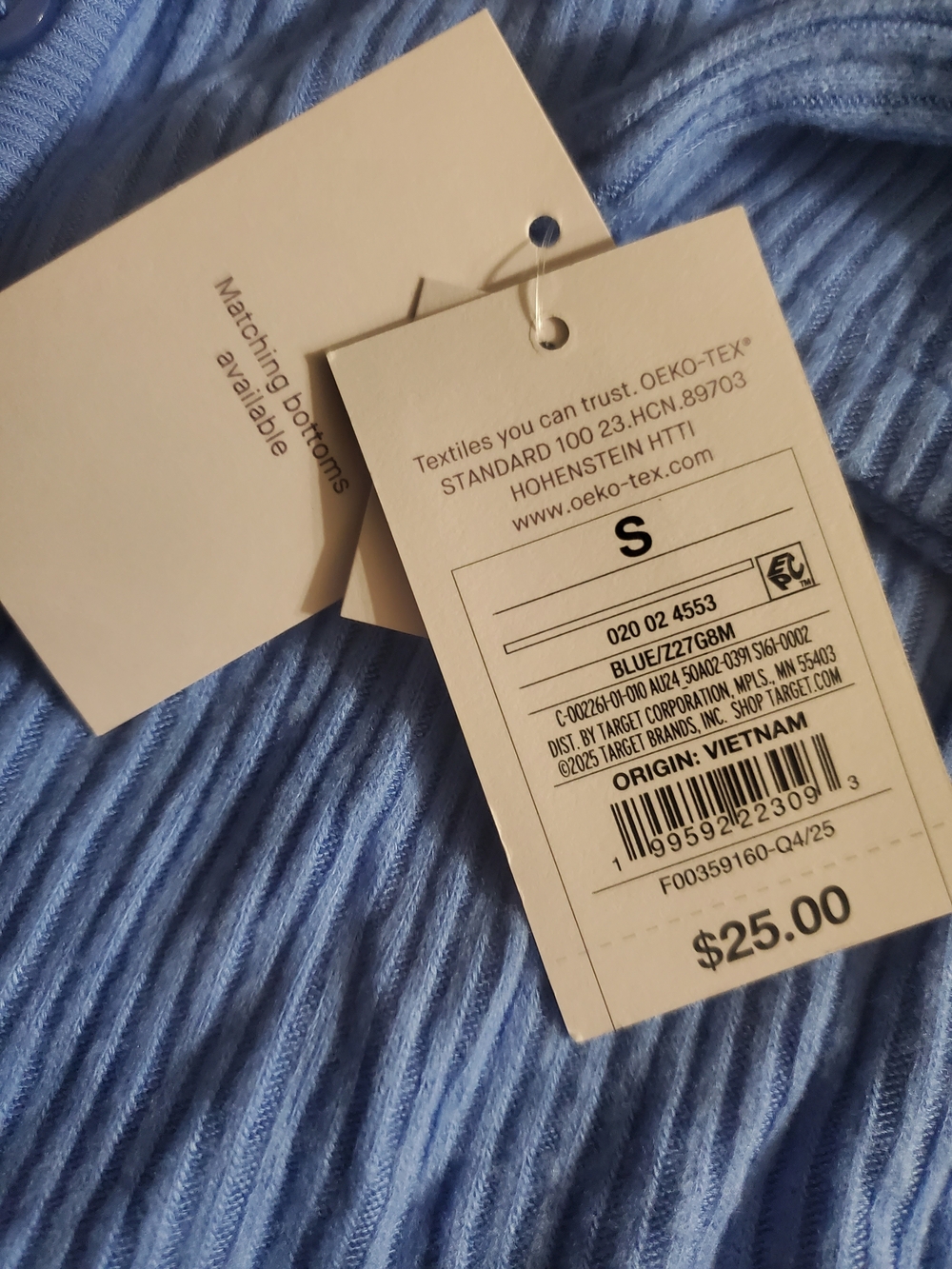 Auden Blue Ribbed Button-Front Pajama Top - Picture 2 of 2